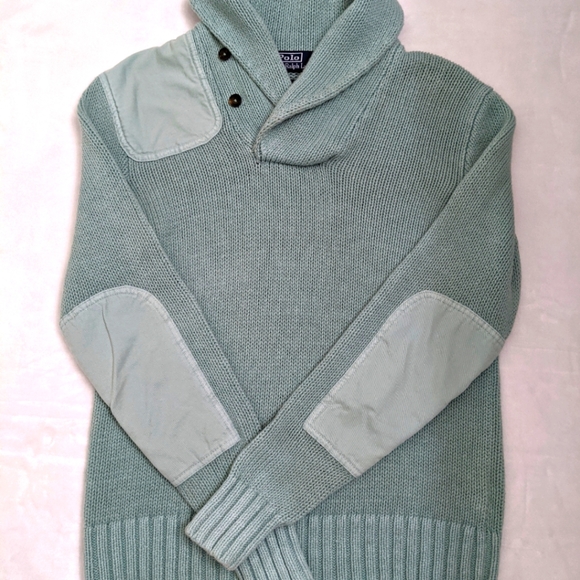 Polo Ralph Lauren Other - Polo by Ralph Lauren Rare Linen Patch Shawl Collar Sweater